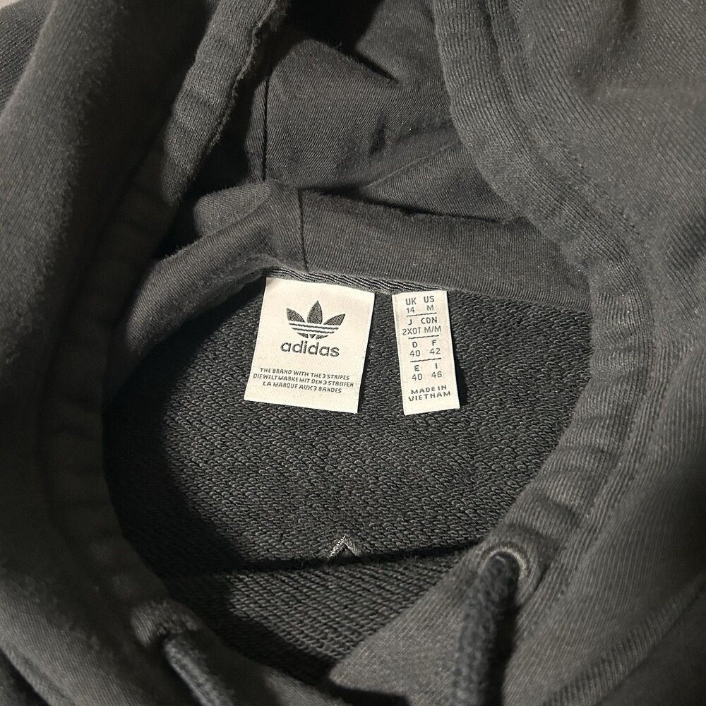 Adidas Originals Trefoil Crop Hoodie Black Red Blue Stripe Trim Women’s Size M - Picture 5 of 7